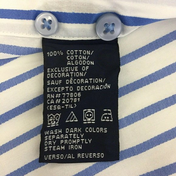 TOMMY HILFIGER Mens Casual Button Shirt L Blue White Striped L/S 80s - Picture 7 of 12